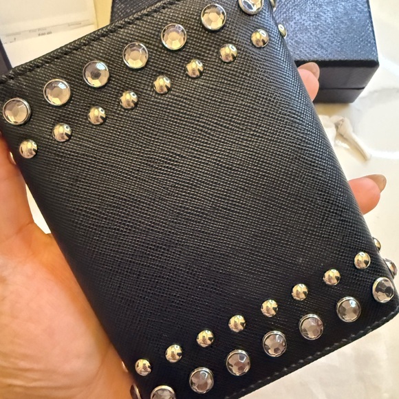 Authentic Prada Saffiano Leather With Rhinestone Black Wallet - Picture 8 of 10